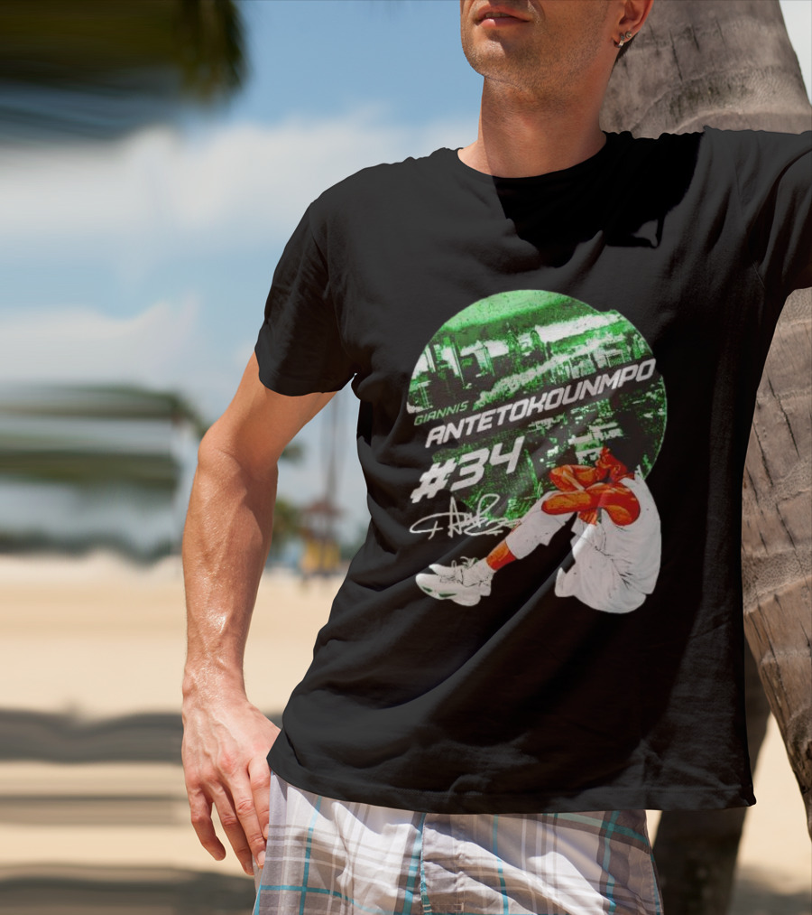 Giannis Antetokounmpo #34 Milwaukee Bucks Signature City Skyline T-Shirt