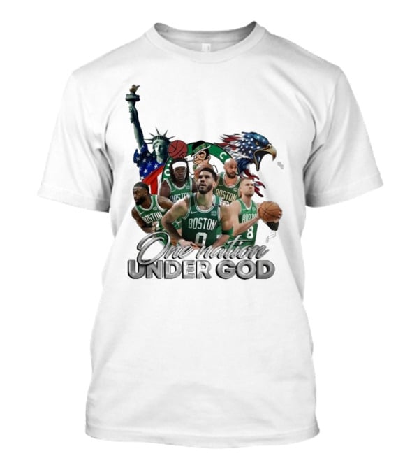Boston Celtics One Nation Under God Statue Of Liberty American Eagle Basketball Players T-Shirt