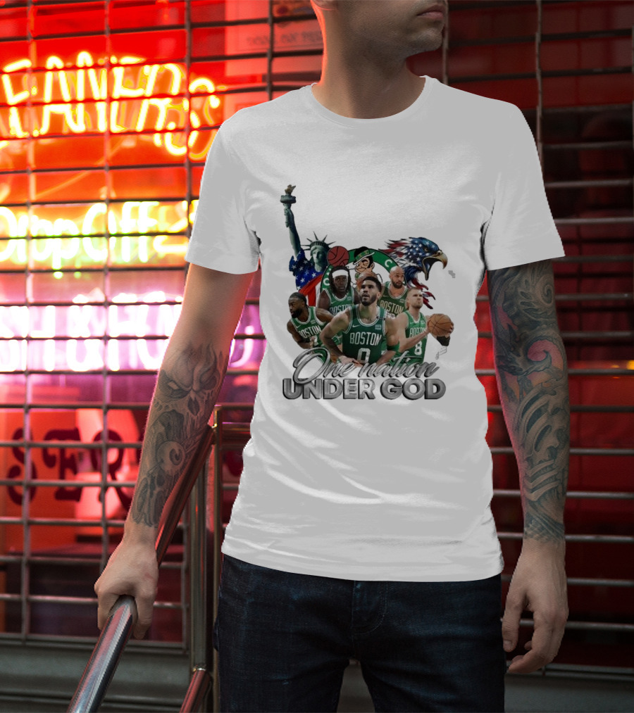 Boston Celtics One Nation Under God Statue Of Liberty American Eagle Basketball Players T-Shirt