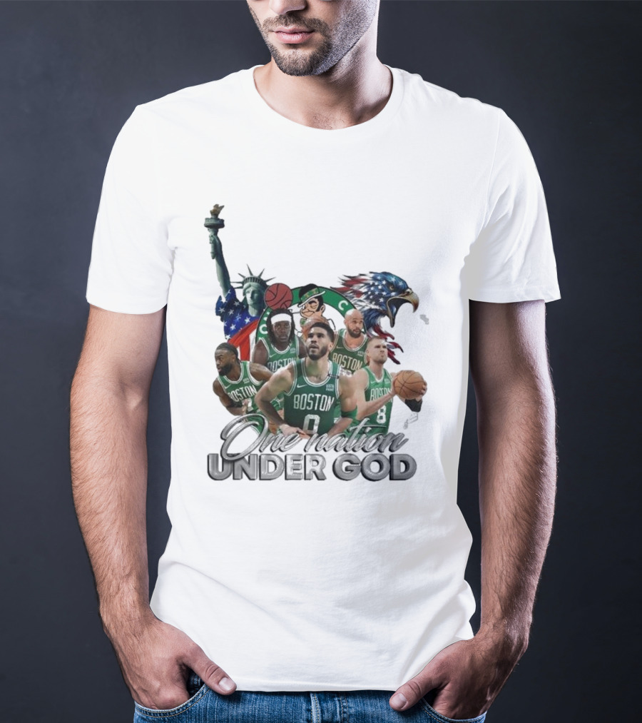 Boston Celtics One Nation Under God Statue Of Liberty American Eagle Basketball Players T-Shirt