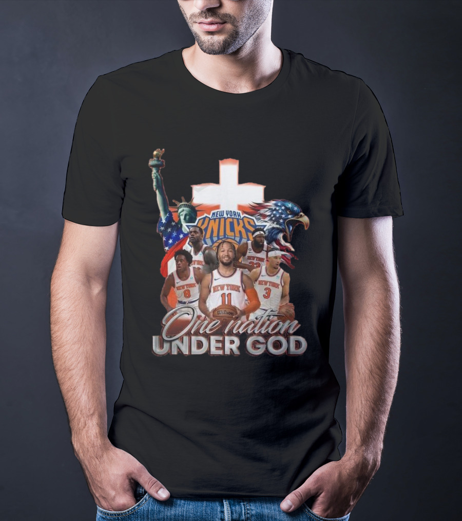 New York Knicks One Nation Under God Statue Of Liberty American Eagle Basketball Players T-Shirt