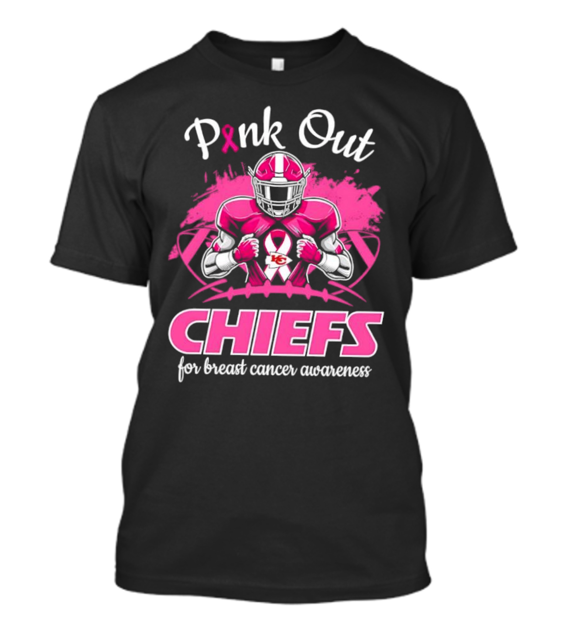 Pink Out Chiefs For Breast Cancer Awareness Football Graphics T-Shirt