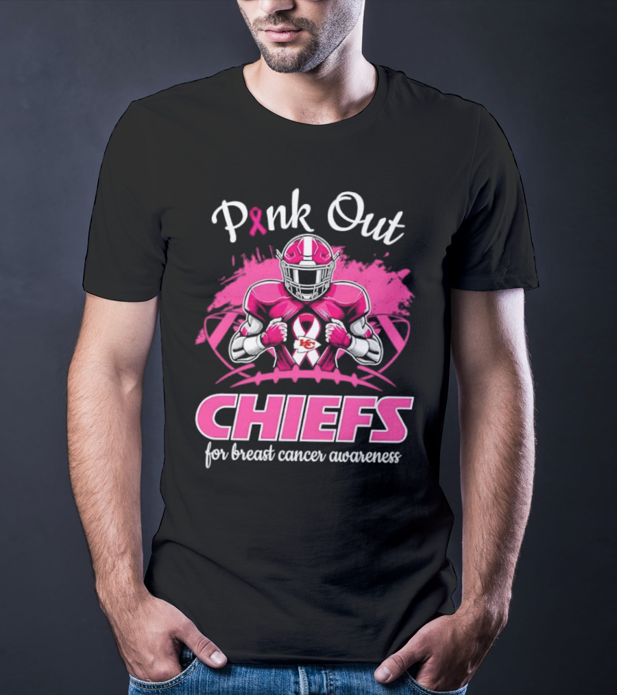 Pink Out Chiefs For Breast Cancer Awareness Football Graphics T-Shirt