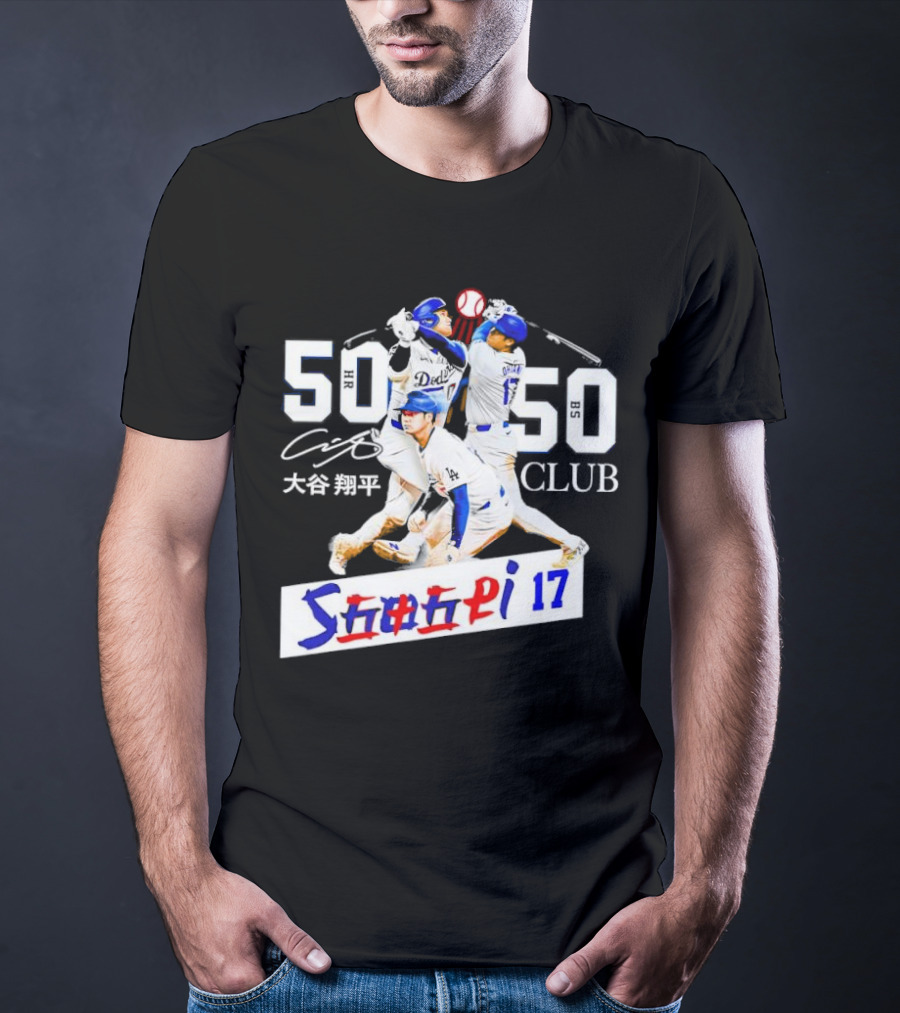 Shohei Ohtani 50 HR 50 SB Club Signature Dodgers 17 T-Shirt