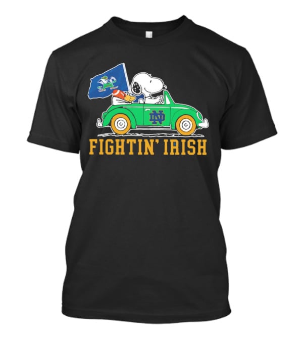 Snoopy And Woodstock Driving ND Car Fightin' Irish T-Shirt