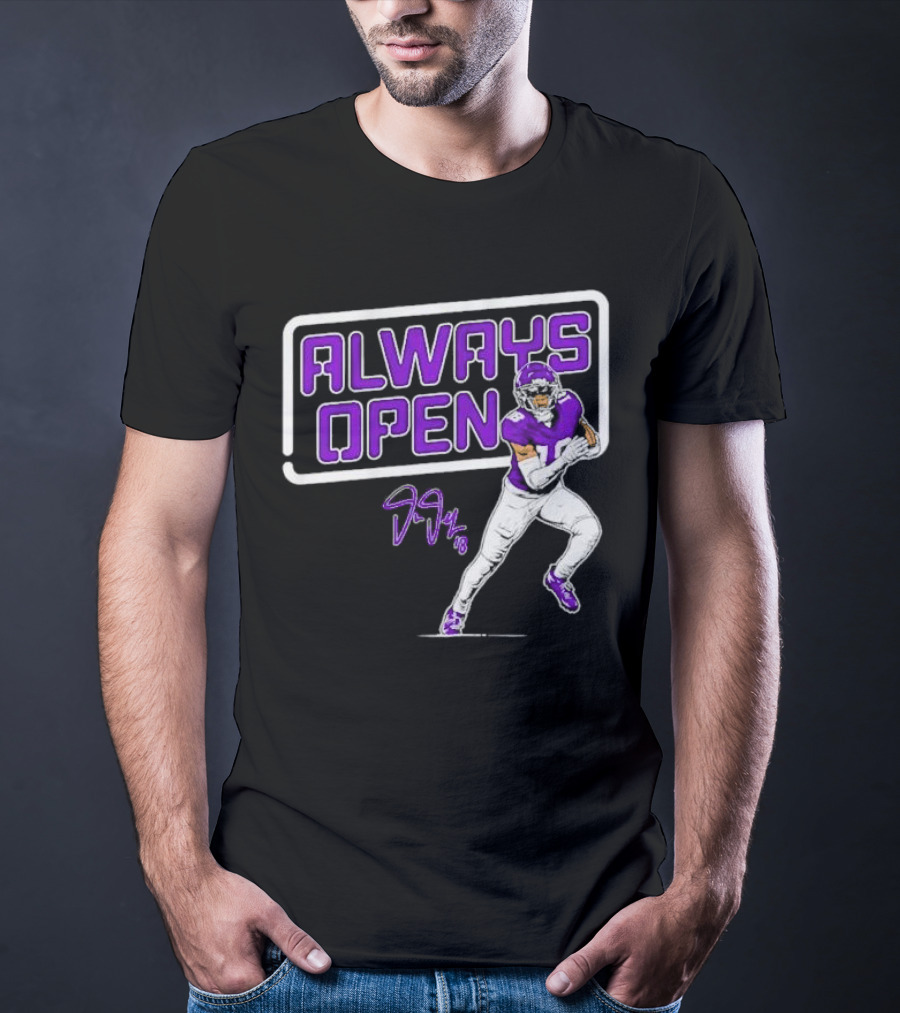 Always Open Justin Jefferson Minnesota Vikings 18 Signature T-Shirt