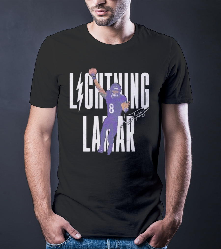 Lamar Jackson Lightning Baltimore Ravens Touchdown Signature T-Shirt