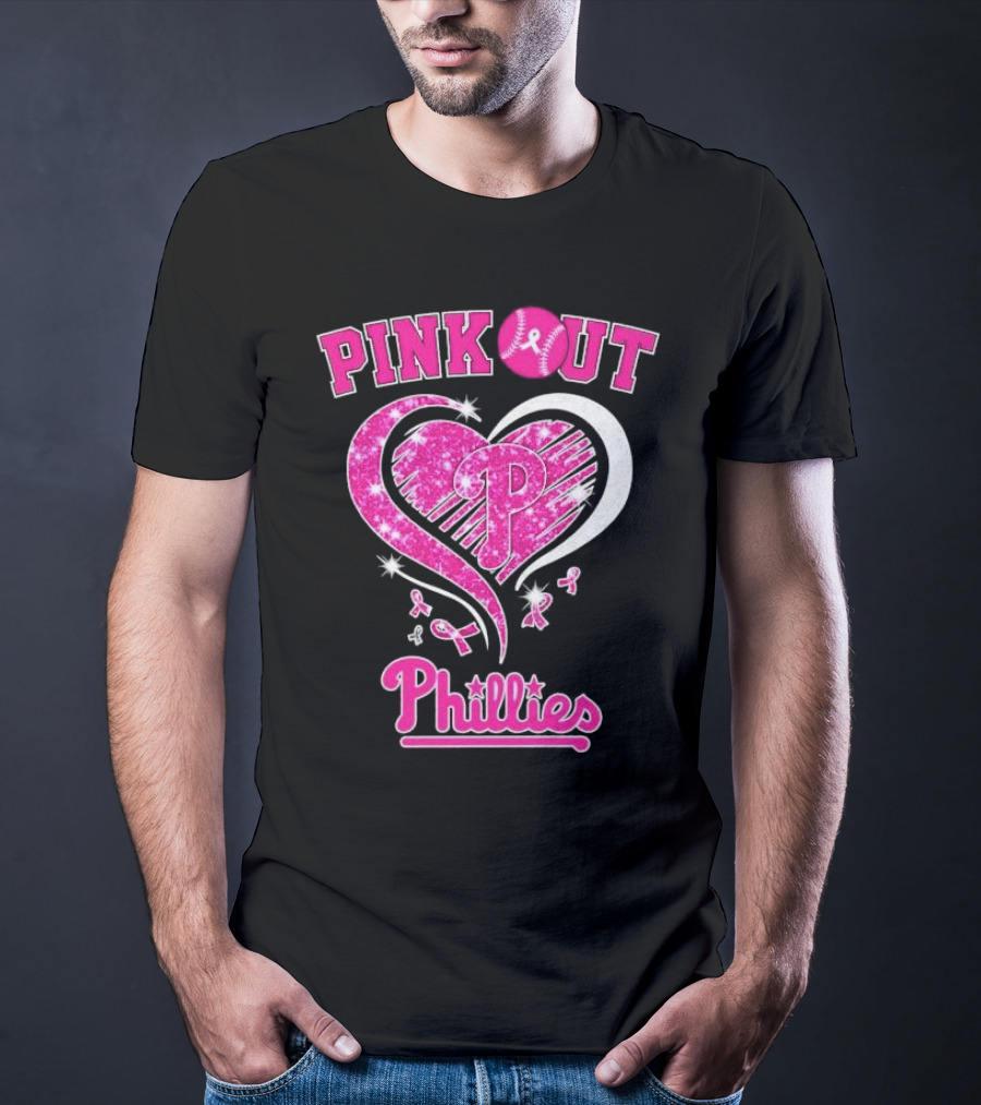 Philadelphia Phillies Pink Out Breast Cancer Heart T-Shirt