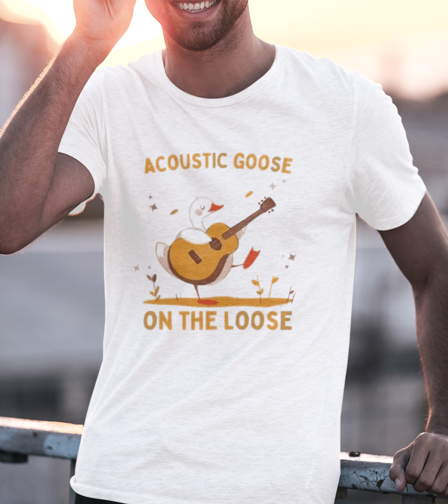Acoustic Goose On The Loose Silly Meme Goose Playing Guitar T-Shirt