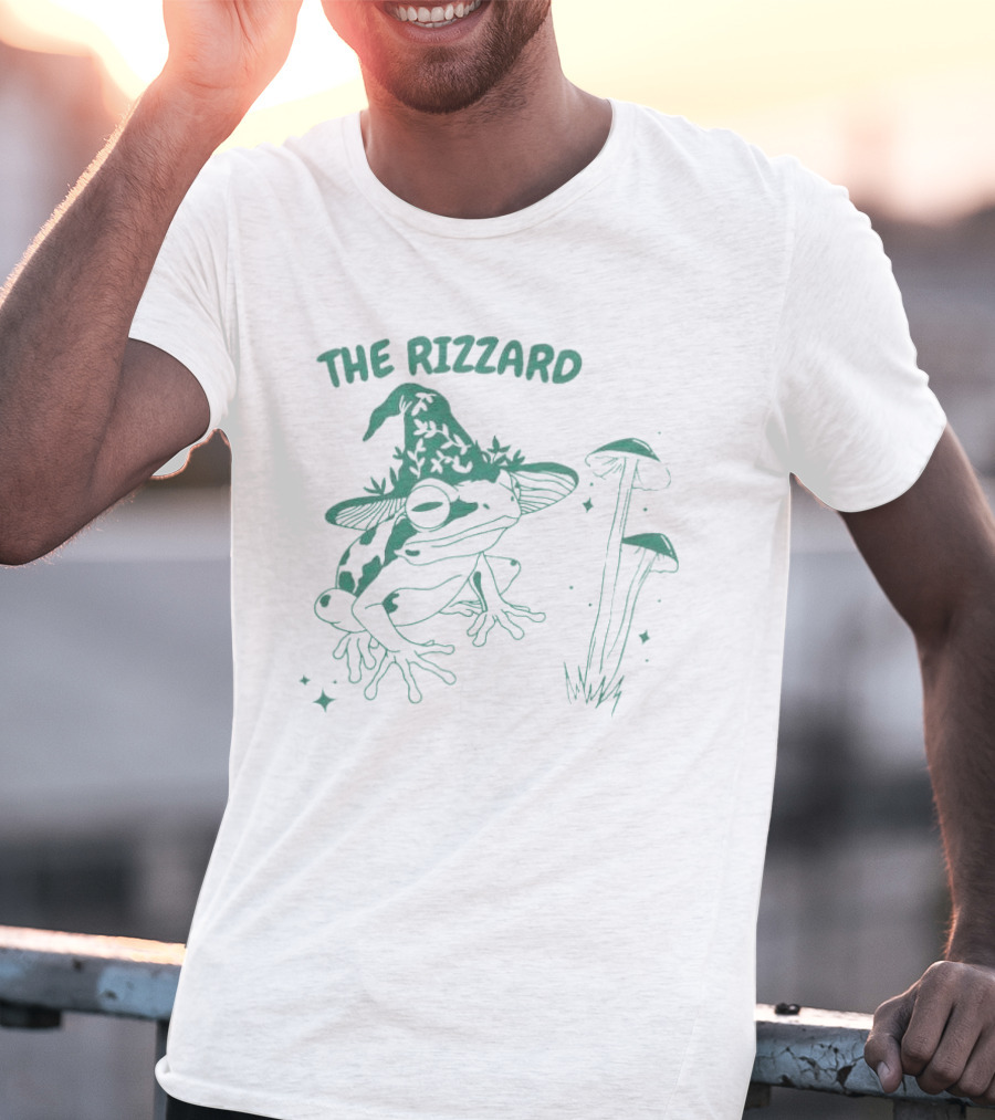 The Rizzard Mage Frog With Magic Hat And Mushrooms T-Shirt