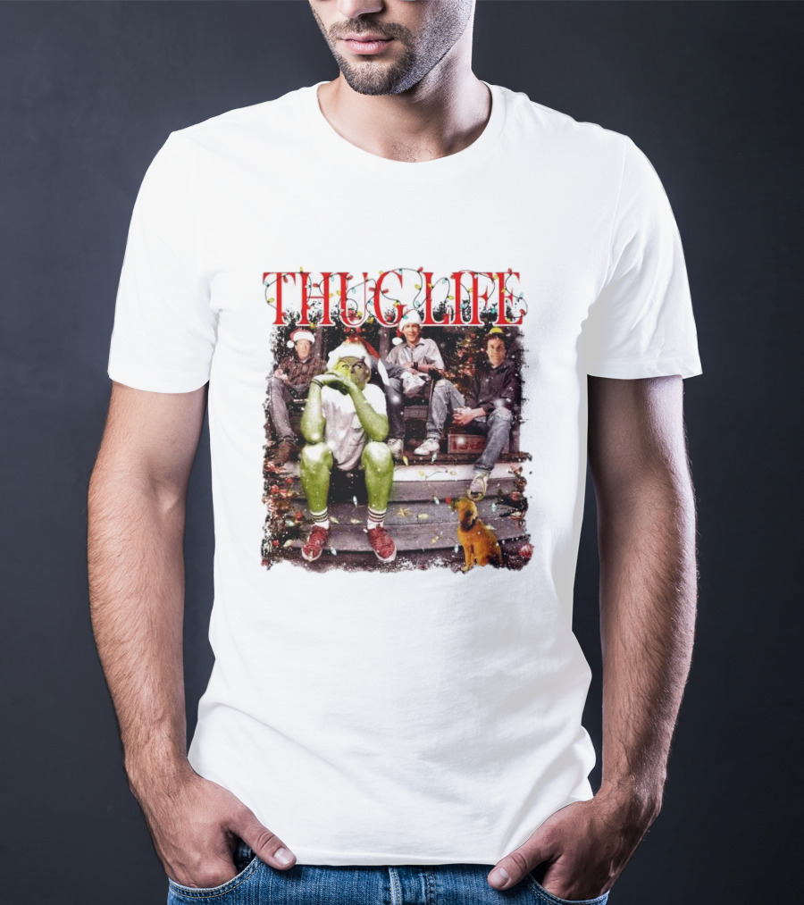 Thug Life Grinch Friends Christmas Dog Scene T-Shirt