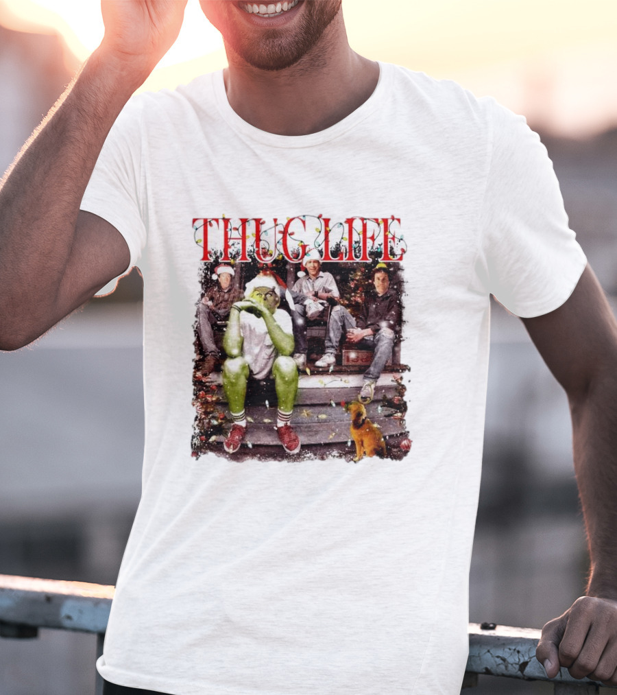 Thug Life Grinch Friends Christmas Dog Scene T-Shirt