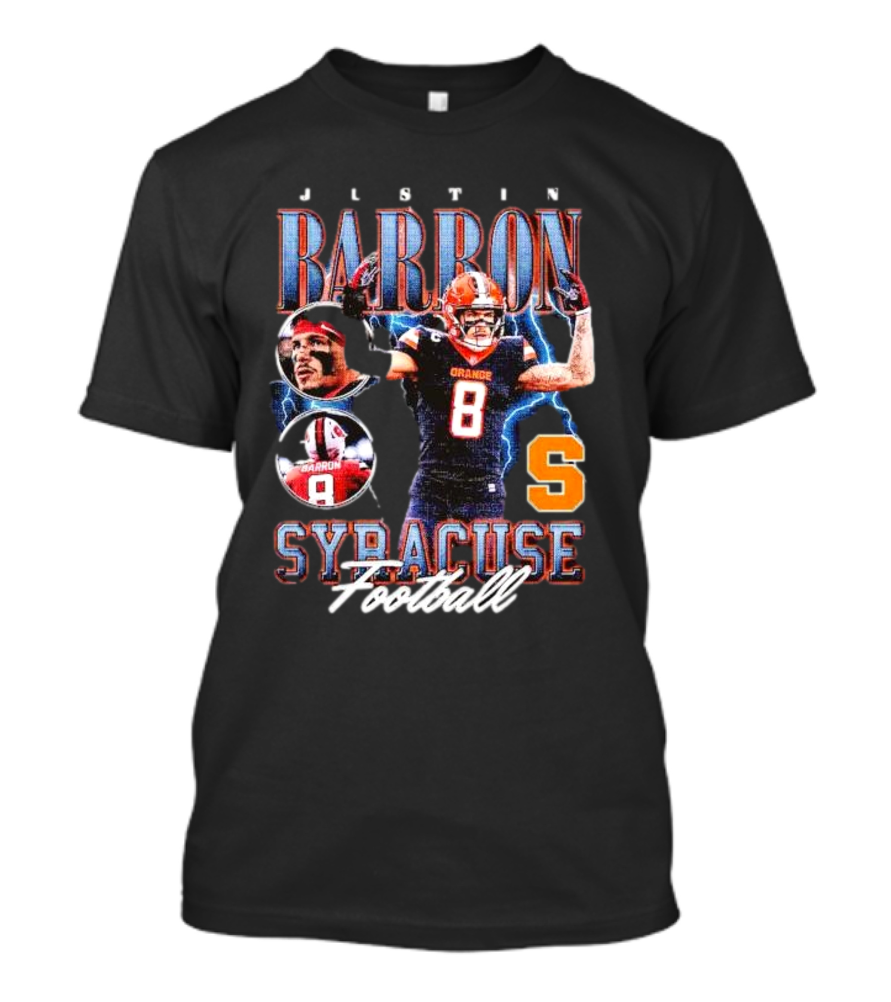J L S T I N Barron Syracuse Orange Football Number 8 Vintage T-Shirt