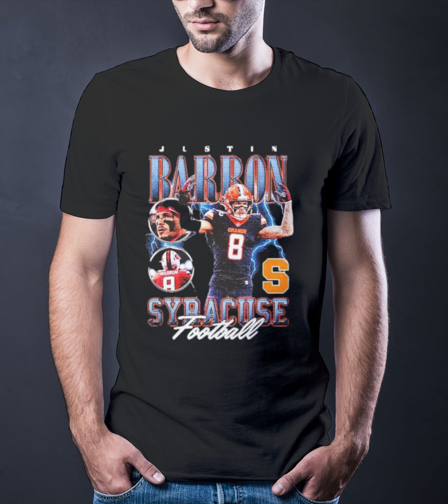 J L S T I N Barron Syracuse Orange Football Number 8 Vintage T-Shirt