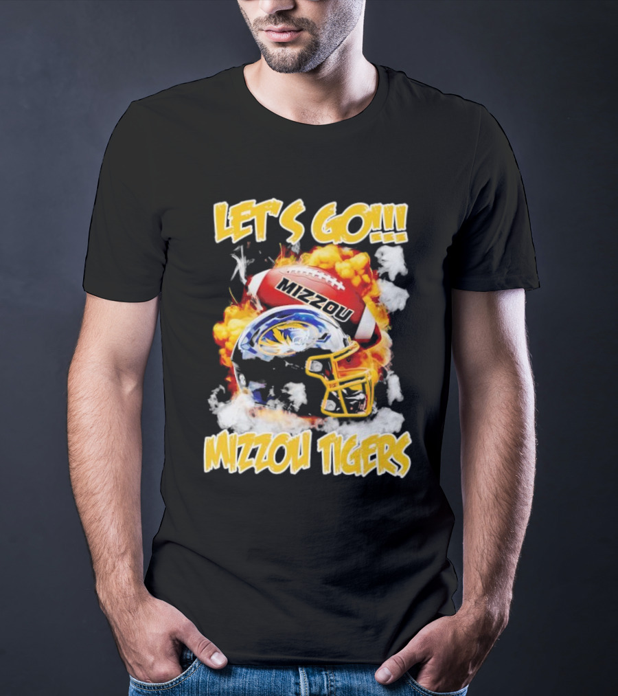 Let's Go Mizzou Tigers Football Helmet Fireball T-Shirt
