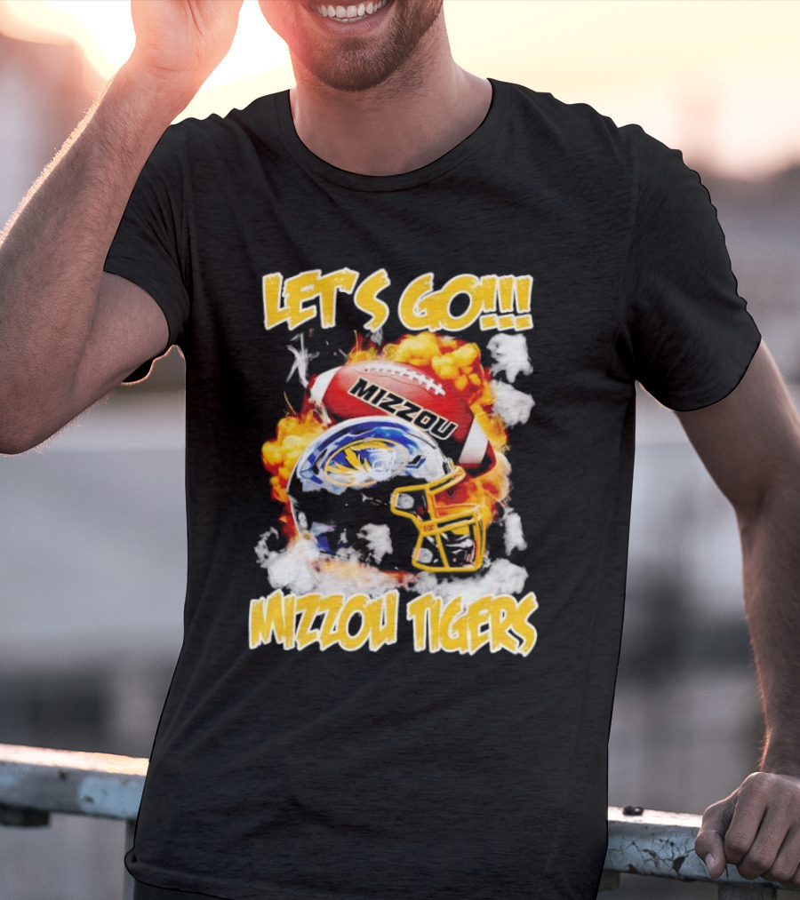 Let's Go Mizzou Tigers Football Helmet Fireball T-Shirt