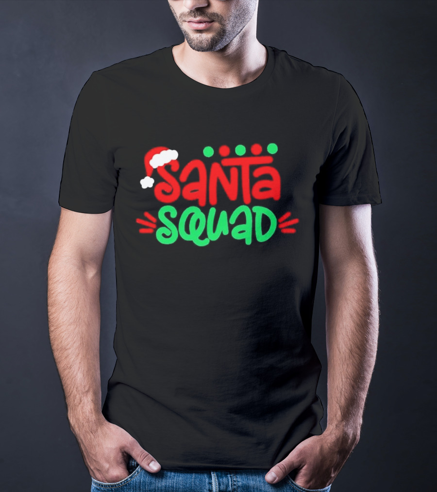 Santa Squad Christmas Red And Green Santa Hat T-Shirt