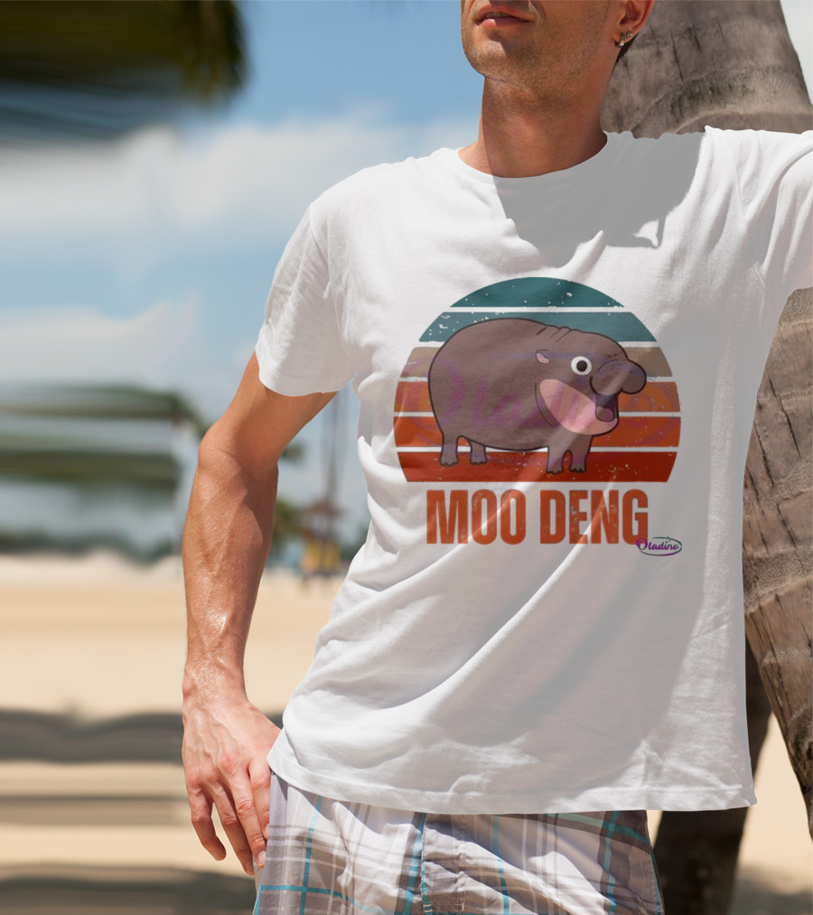 Retro Sunset Moo Deng Pygmy Hippo T-Shirt