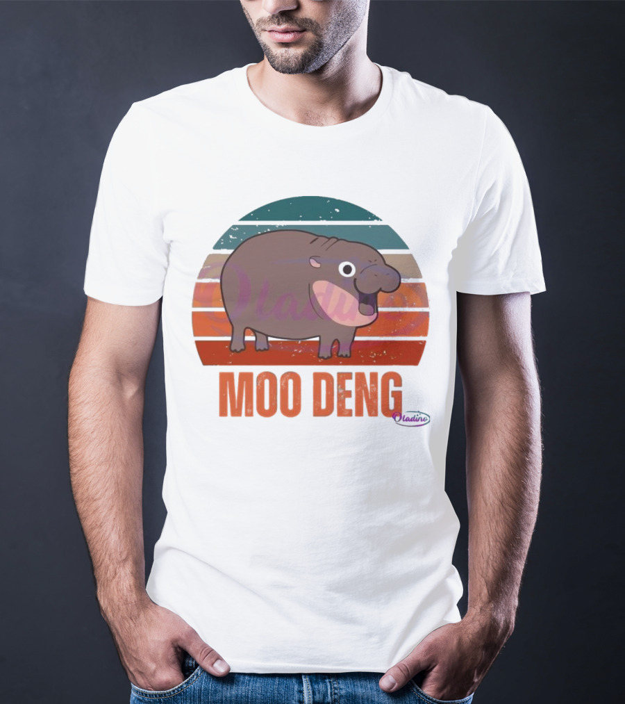 Retro Sunset Moo Deng Pygmy Hippo T-Shirt