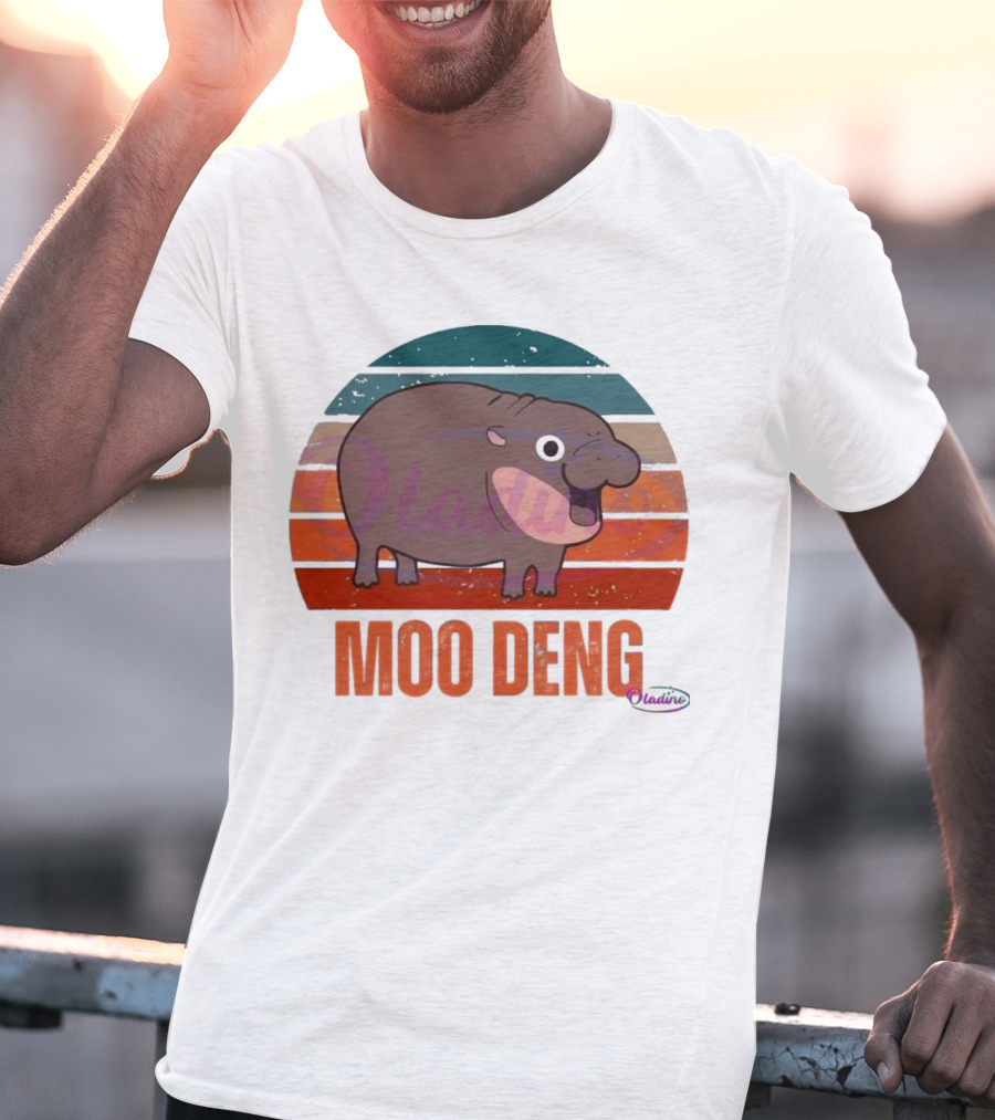 Retro Sunset Moo Deng Pygmy Hippo T-Shirt