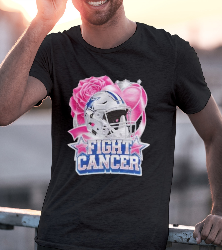 Dallas Cowboys Fight Breast Cancer Awareness Rose Pink Heart Helmet T-Shirt