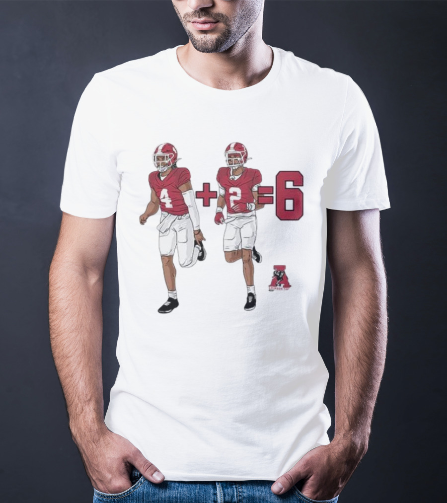 Alabama Crimson Tide Ryan Williams Jalen Milroe 4 + 2 = 6 Cartoon Football Players T-Shirt