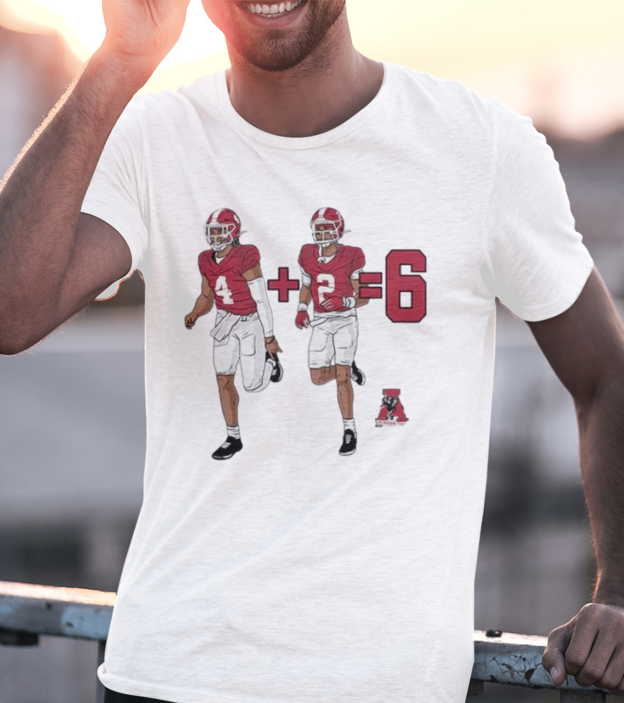 Alabama Crimson Tide Ryan Williams Jalen Milroe 4 + 2 = 6 Cartoon Football Players T-Shirt