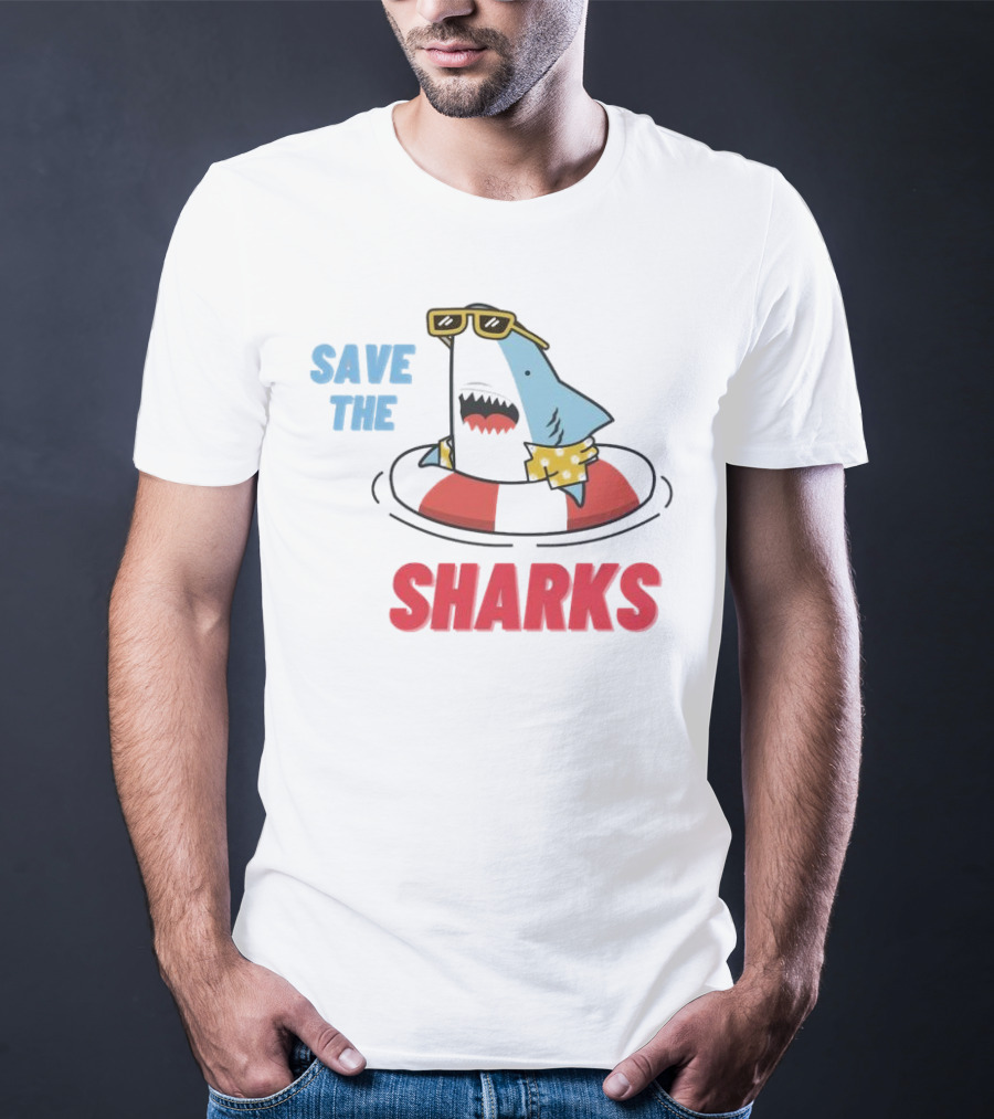Save The Sharks Sunglasses Summer Float Fun T-Shirt
