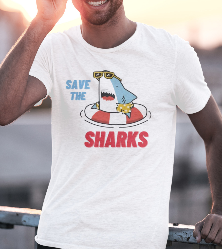 Save The Sharks Sunglasses Summer Float Fun T-Shirt