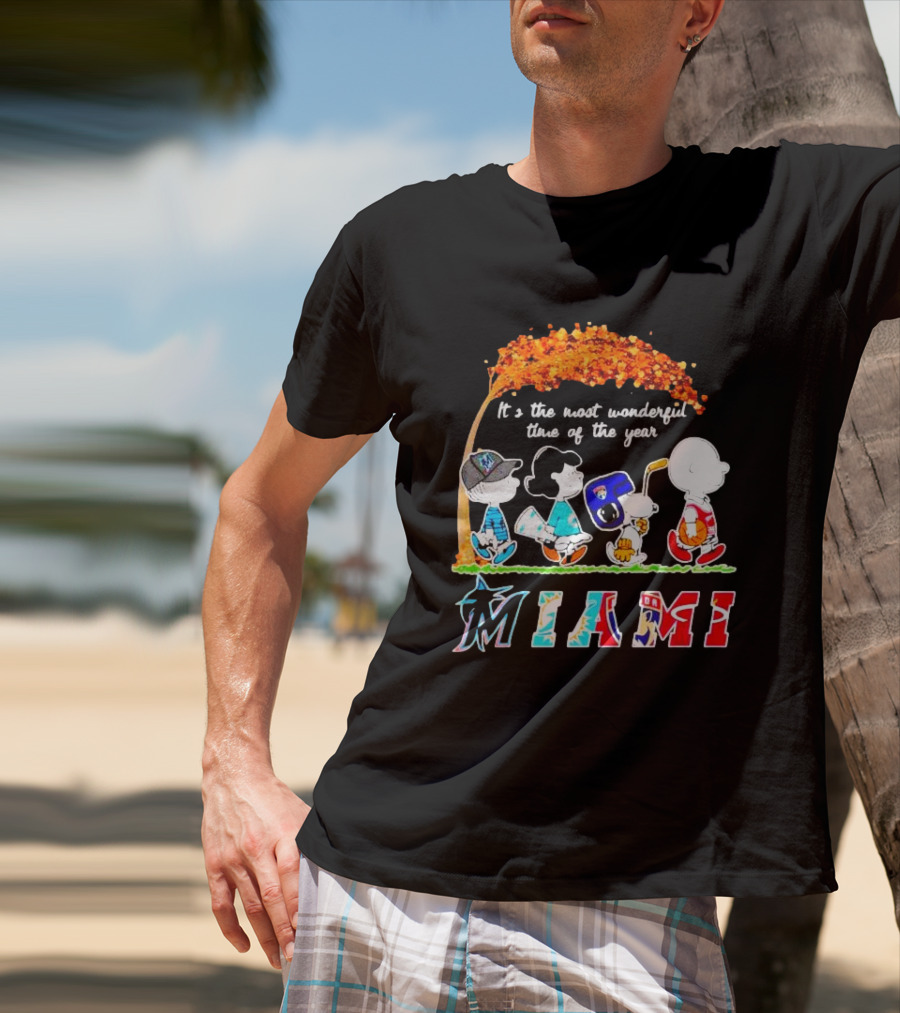 Miami Sports Peanuts Characters Walking Fall It's The Most Wonderful Time Of The Year T-Shirt
