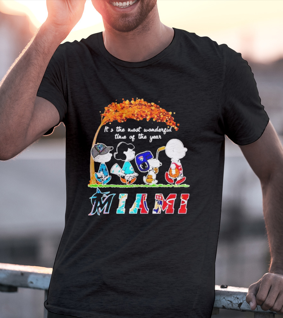 Miami Sports Peanuts Characters Walking Fall It's The Most Wonderful Time Of The Year T-Shirt
