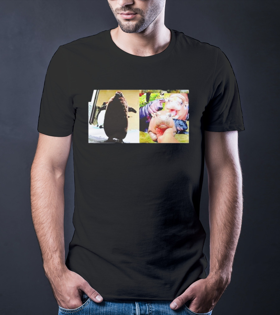 Moo Deng Hippo And Baby Penguin Pesto Family Moments T-Shirt