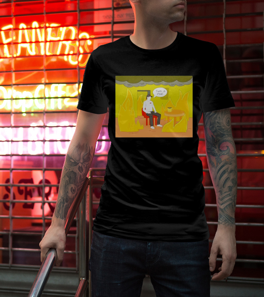 San Francisco 49ers This Is Fine Cartoon Fire Background T-Shirt