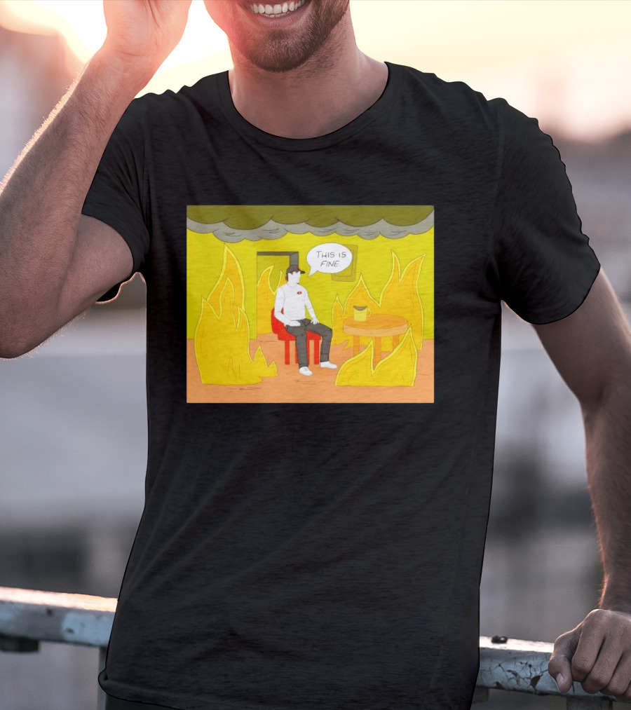 San Francisco 49ers This Is Fine Cartoon Fire Background T-Shirt