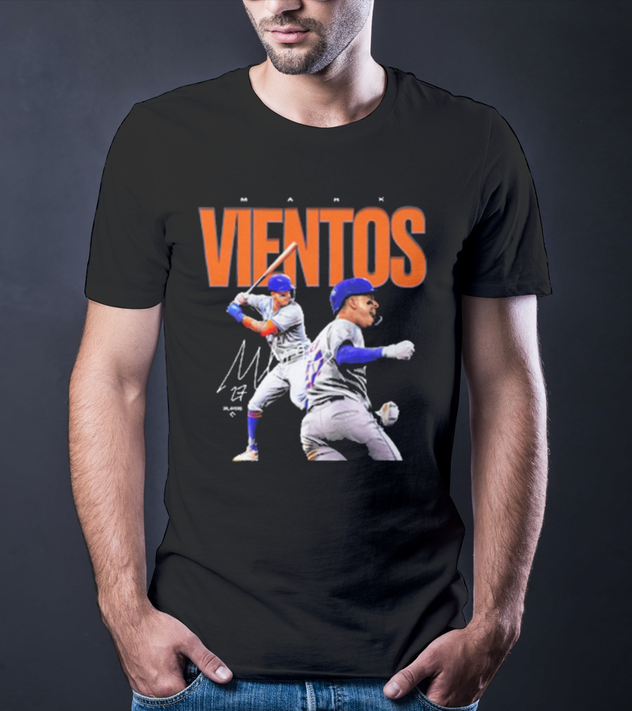 Mark Vientos New York Mets MLB 27 Signature Baseball Action T-Shirt