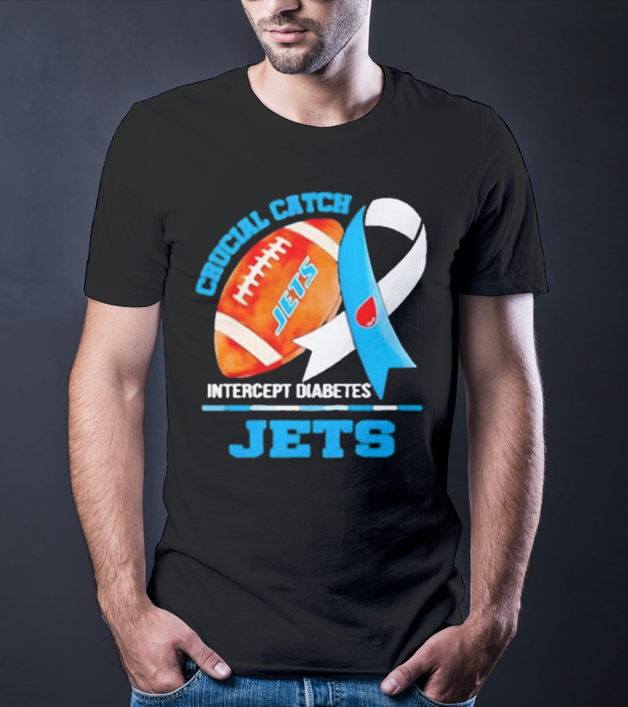 Jets Crucial Catch Football Intercept Diabetes Awareness T-Shirt
