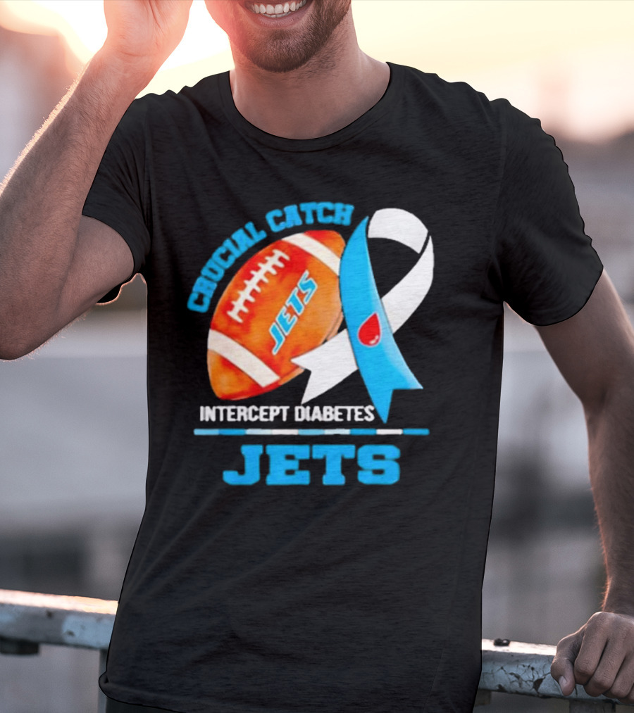 Jets Crucial Catch Football Intercept Diabetes Awareness T-Shirt