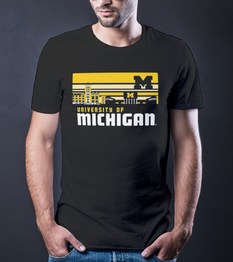 University Of Michigan Wolverines Striped Campus Skyline T-Shirt