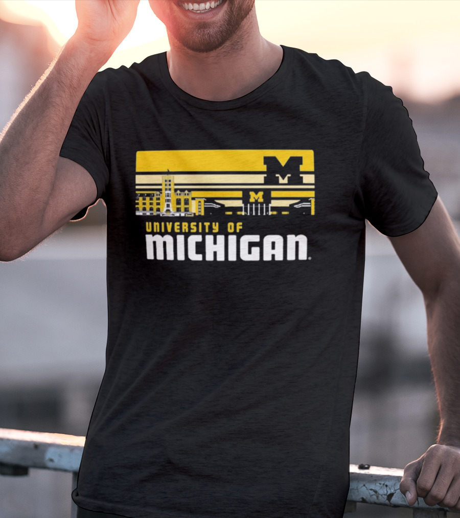 University Of Michigan Wolverines Striped Campus Skyline T-Shirt