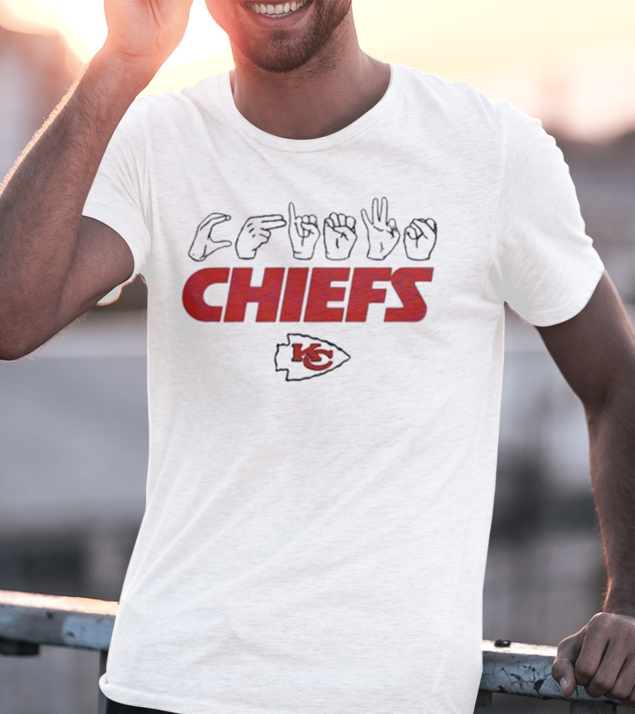 CHIEFS Kansas City Chiefs KC Logo Hand Sign Football T-Shirt