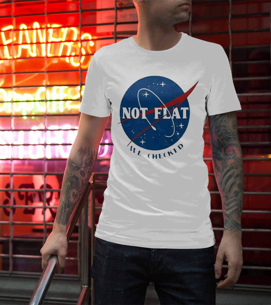 Not Flat We Checked Space Exploration Emblem T-Shirt