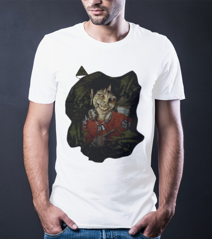 MG Ultra Kid Smiling Masked Figure With Red Outfit And Gas Mask Elements T-Shirt