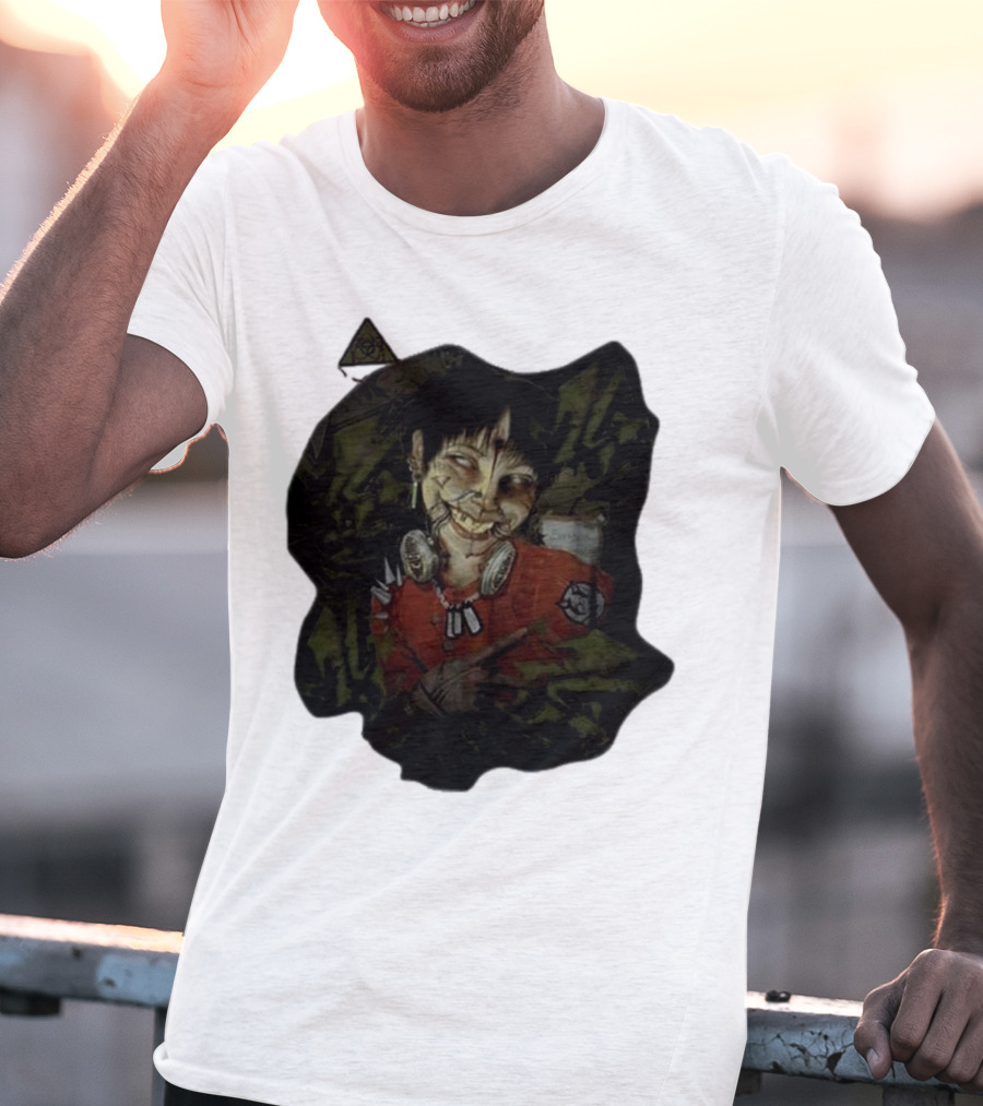 MG Ultra Kid Smiling Masked Figure With Red Outfit And Gas Mask Elements T-Shirt