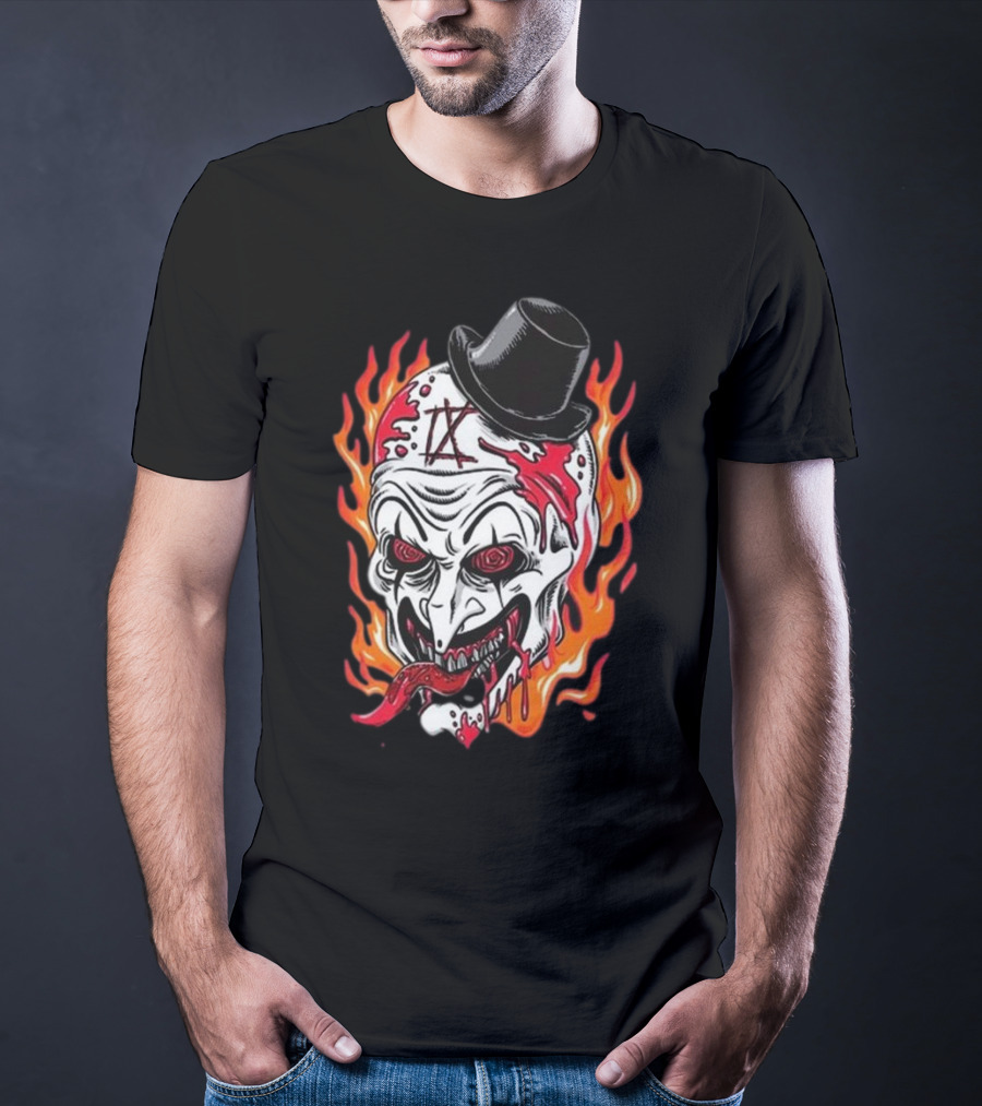 Psychos Only Art Will Never Die Flaming Skull Top Hat T-Shirt