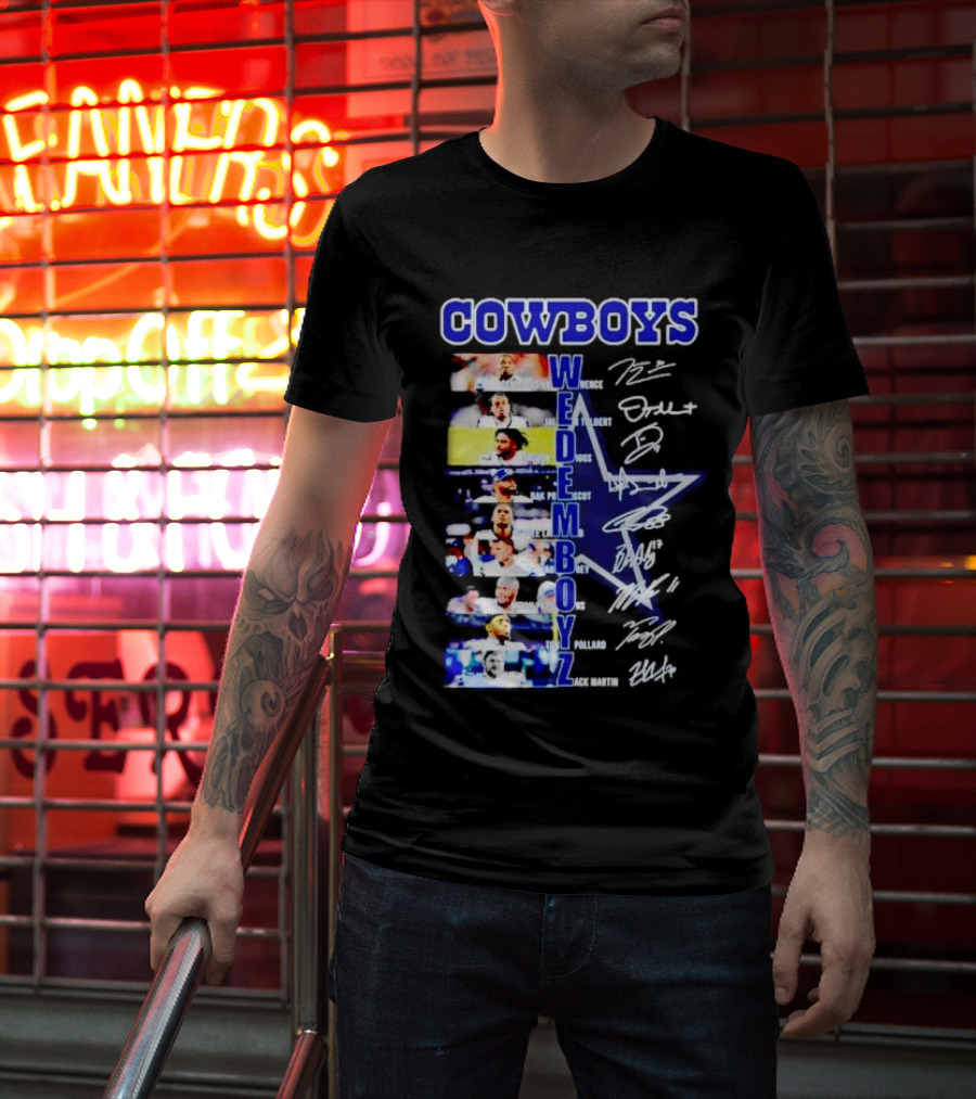 COWBOYS WE DEM BOYZ Dak Prescott DeMarcus Lawrence Trevon Diggs Brett Maher Tony Pollard CeeDee Lamb Zack Martin Dallas Players Signatures T-Shirt