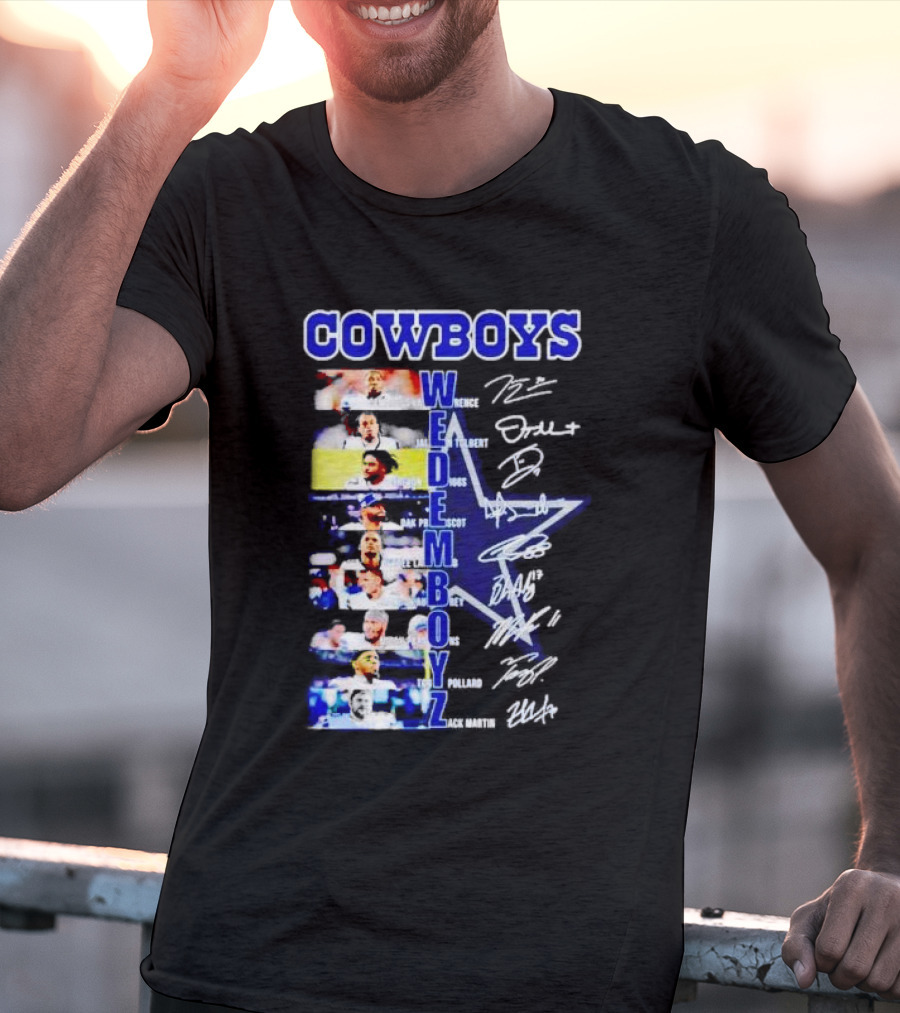 COWBOYS WE DEM BOYZ Dak Prescott DeMarcus Lawrence Trevon Diggs Brett Maher Tony Pollard CeeDee Lamb Zack Martin Dallas Players Signatures T-Shirt