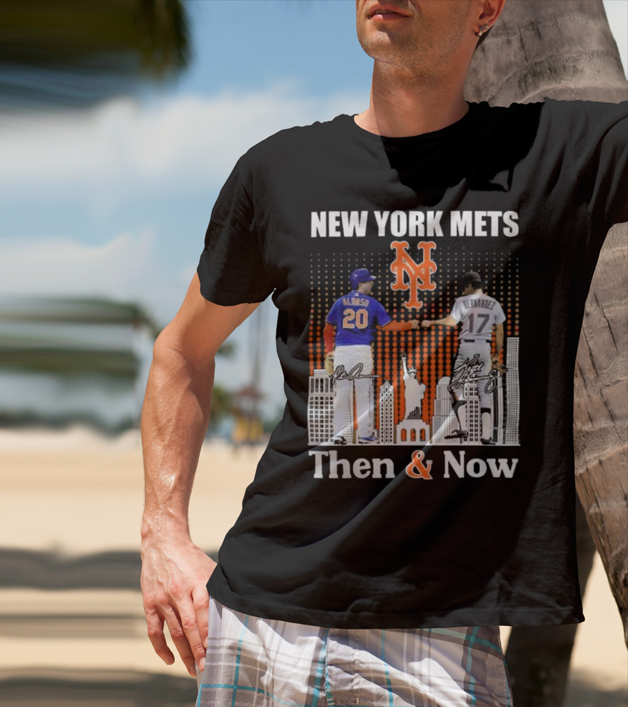 New York Mets Then And Now Pete Alonso Keith Hernandez Signatures T-Shirt