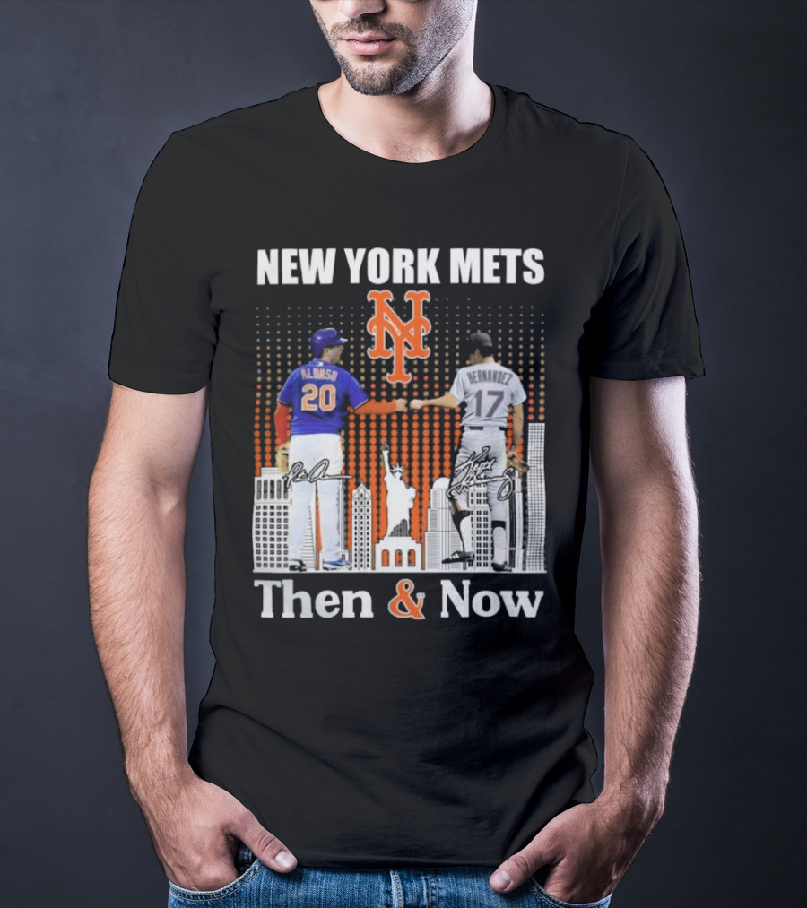 New York Mets Then And Now Pete Alonso Keith Hernandez Signatures T-Shirt