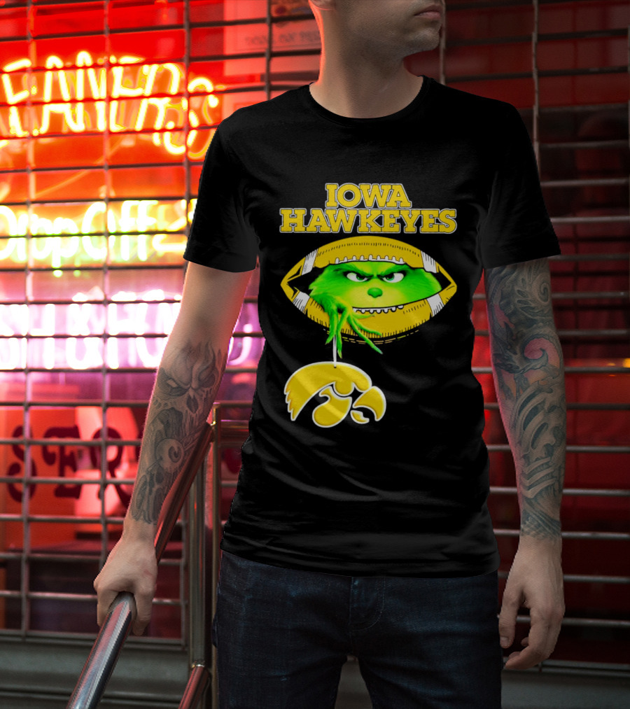 Iowa Hawkeyes Grinch Football Christmas T-Shirt