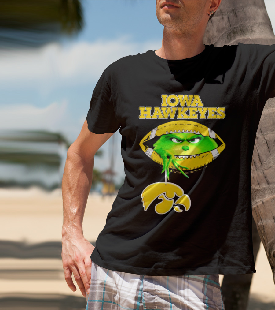 Iowa Hawkeyes Grinch Football Christmas T-Shirt